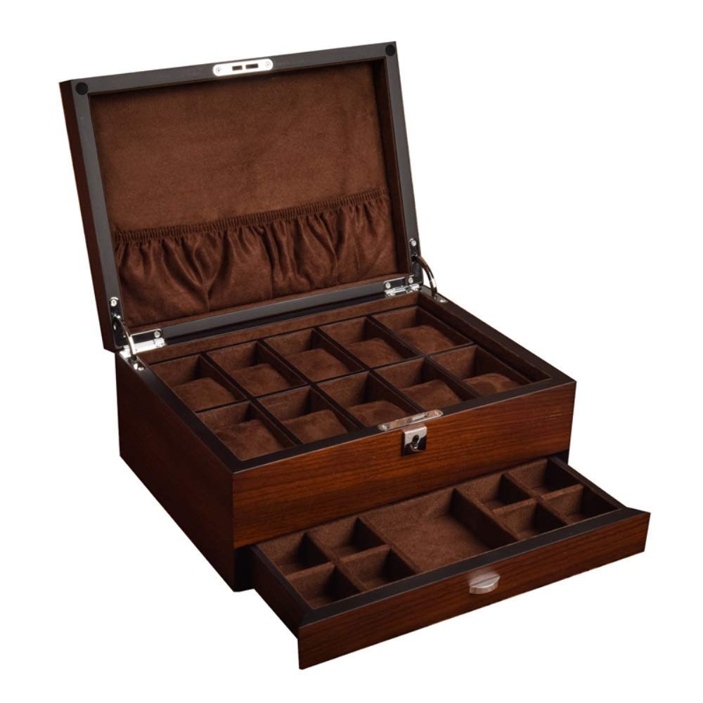 Uhrenbox, einfache und stilvolle doppellagige Haushalts-Uhrenbox aus massivem Holz, Schmuckuhr-Aufbewahrungsbox mit Schloss, Sammelbox, Geschenkbox, Uhrengehäuse