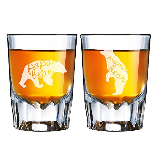 Papa Bear and Mama Bear Engraved Barcraft Fluted Shot Glass Set