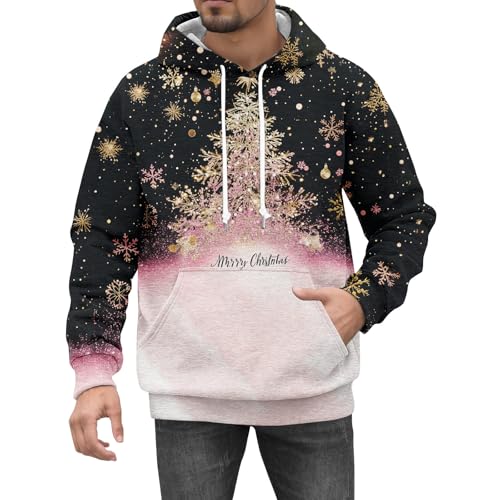 Ymosrh Men's Christmas Hoodies, Casual Graphic Print Hooded Sweatshirts Novelty Printed Xmas Hoodie with Pocket, M-4XL