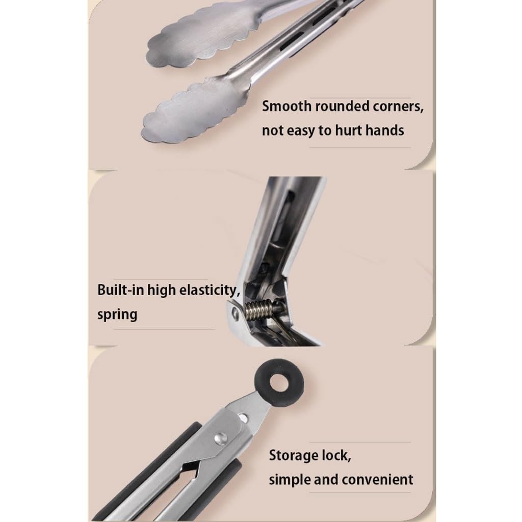 Pinze da cucina per barbecue, pinze da cucina in acciaio inox per grigliare, servire e friggere, perfette per picnic e campeggio