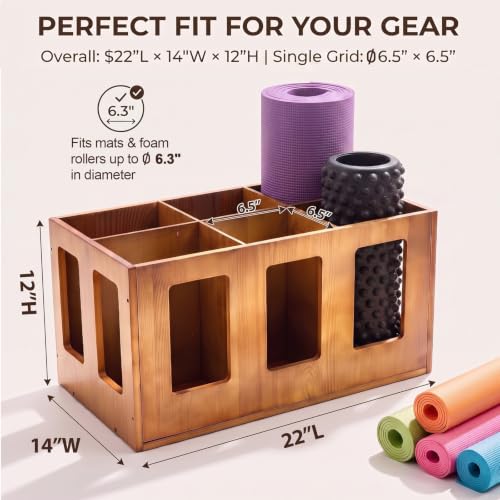 Image of Sintuff Vintage Wood Yoga Mat Holder Storage Organizer Floor Standing Foam Roller Holder Rack for Home Yoga Mats Gym Sports Exercise Accessories Dumbbell Resistance Bands