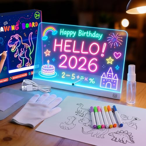 Allinside Pizarra LED Niños, Tablero de Dibujo LED Luminoso con 7 Colores, Pizarra Acrílica para Dibujar y Escribir, Juguete Creativo Infantil para Casa y Escuela