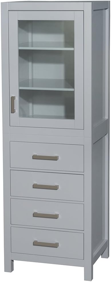 Wyndham Collection Sheffield 24 inch Linen Tower in Dark Gray with Shelved Cabinet Storage and 4 Drawers