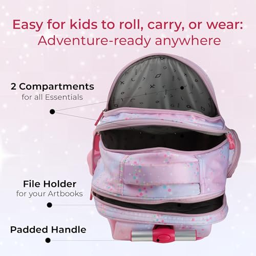 Image of NOVEX Unicorn Kids Backpack Trolley | 18 Inch Baby Pink School Bag with 2 Wheels | Cute Girls Travel Spinner Luggage with 2 Compartments | Lightweight Easy-to-Carry Polyester - 52 cm