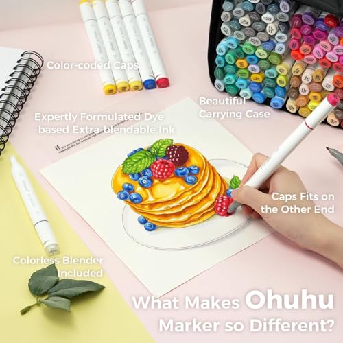 Image of Ohuhu Alcohol Markers - Double Tipped Art Marker Set for Artists Adults Coloring Illustration - Alcohol-based Refillable Ink - 120 Colors - Chisel & Fine Dual Tips - Oahu of Ohuhu Markers