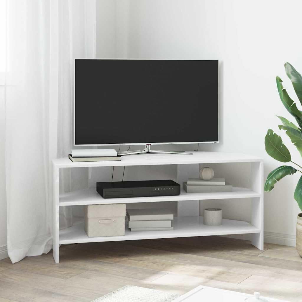 Mobile angolare per TV bianco lucido, 102 x 40,5 x 45 cm, in