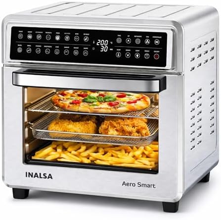 Close-up view of the INALSA air fryer oven control panel and interior