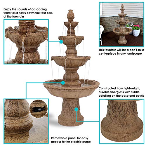 Sunnydaze Pineapple 52-Inch 4-Tier Outdoor Water Fountain - Tall Outdoor Fountain for Garden, Patio or Yard - Earth