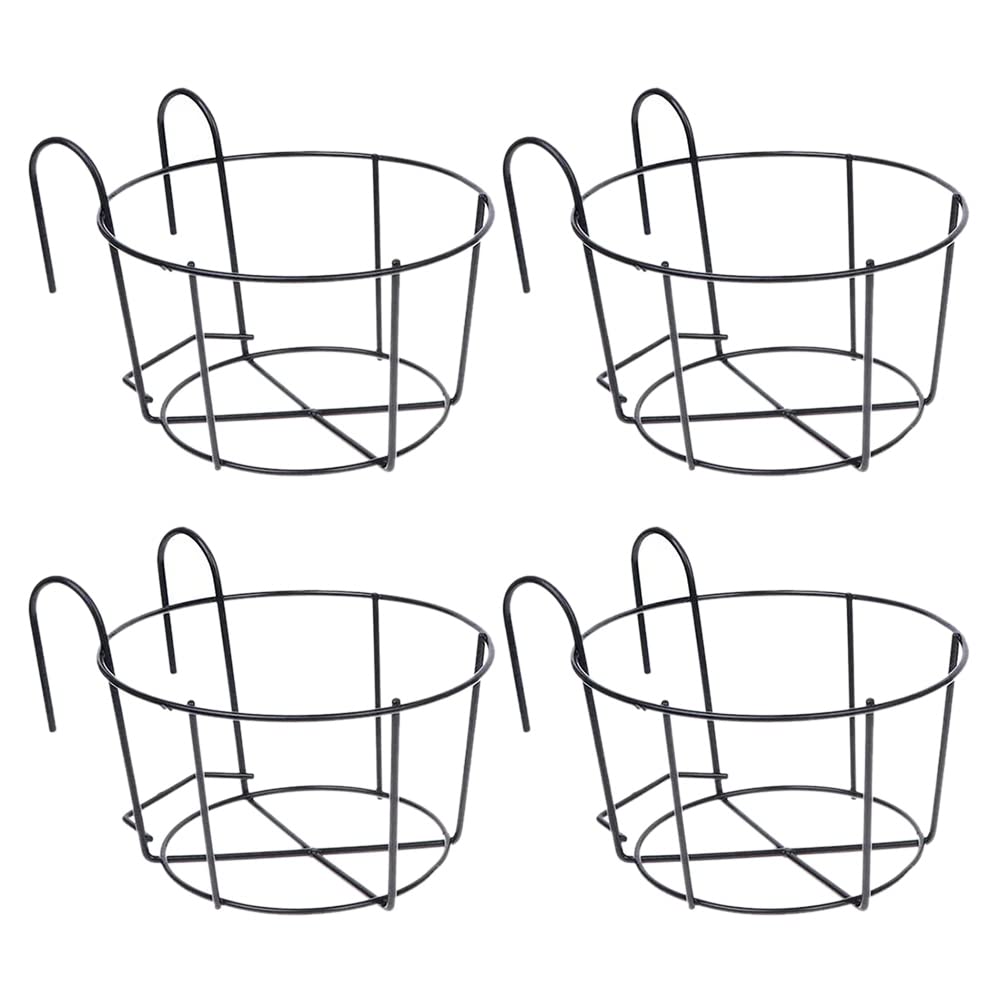 Wisboey 4 Piezas Maceteros Colgantes para Barandillas, Soportes para Macetas, Estantes de Hierro para Plantas, Valla, Soporte de Macetas de Metal para BalcóN, Cesta para BalcóN, PequeñO