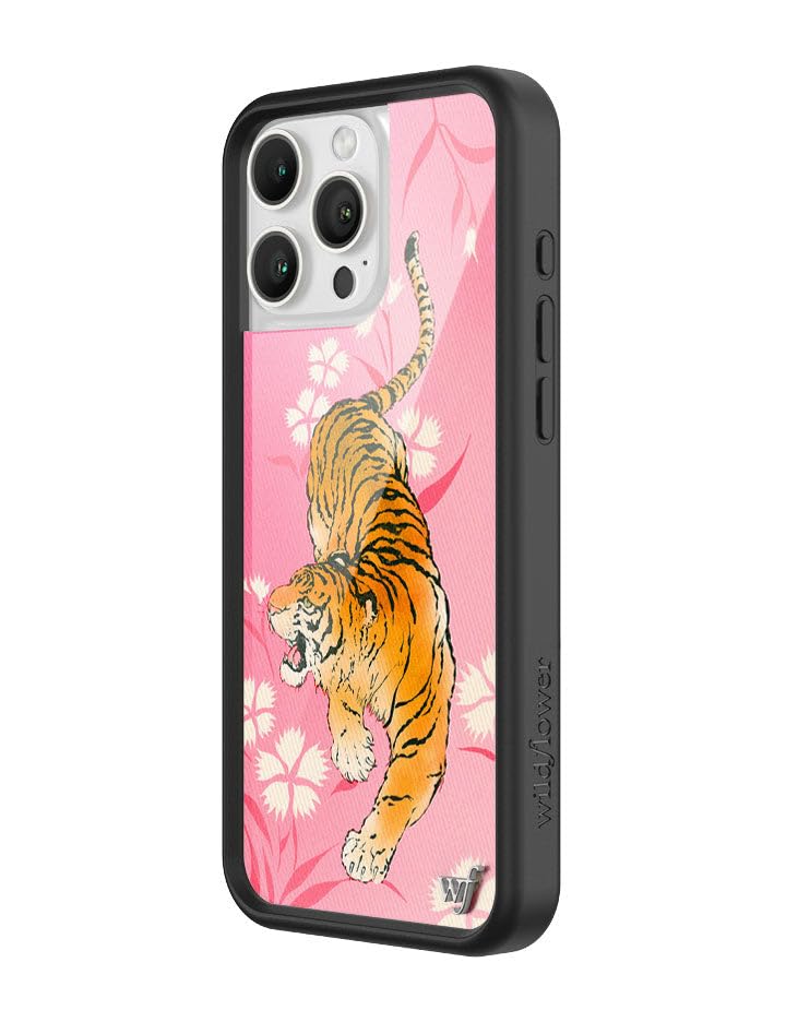 Image of Wildflower Cases - Compatible with iPhone 16 Pro Max | Protective Black Bumper, 6.5ft Drop Test Certified, Women Owned Small Business | Pink Orange Cat Dainty Aesthetic Trendy | Tiger Blossom