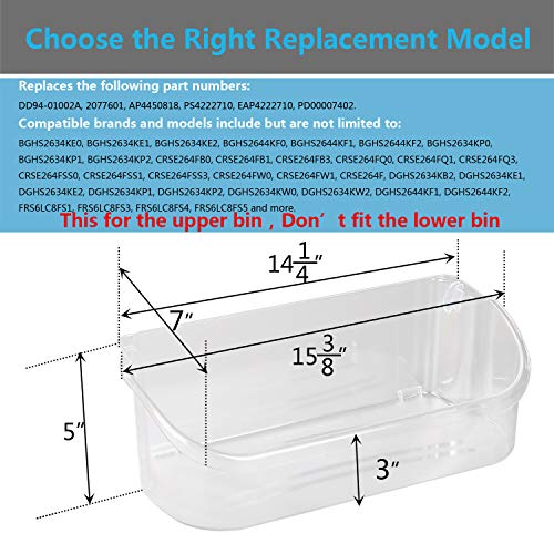 Reyhoar 240356402 Clear Refrigerator Door Bin Side Shelf, Upper Slot Replacement Part - Compatible with Frigidaire & Electrolux, Gallon Size - Replaces AP2549958, 240430312, 240356416, 240356407 etc