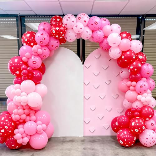 Image of Red Pink Printed Balloons, Light Pink and Red Lip Kiss Cherry Printing Balloons For Birthday Baby Shower Love Romantic Themed Party Wedding Bridal Shower Engagement Decorations