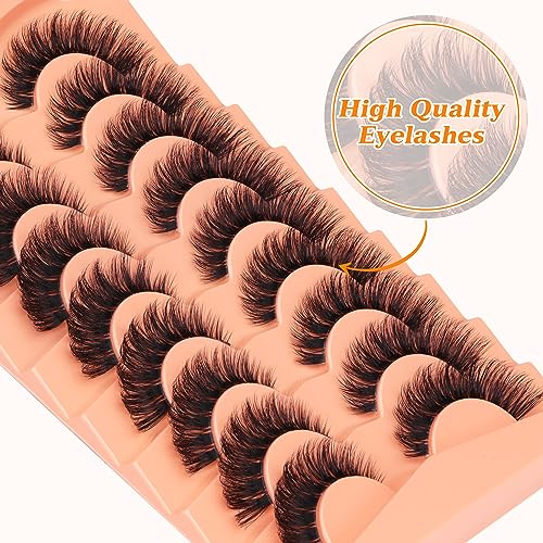 Fluffy Lashes Russian Strip Eyelashes Cat Eye False Lashes D Curl Wispy Volume Fake Eyelashes Natural Look Lash Strips 9 works Pack - Image 3
