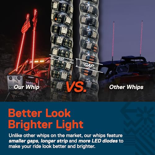 Image of True Mods 2pc 4ft Spiral RGB LED Whip Light for UTV ATV [RF Wireless Remote] Flag Waterproof LED Lighted Whip CB Antenna Pole Stick for RZR Can-Am Polaris SxS 4x4 Quad Dune Buggy 4 Wheeler Accessories