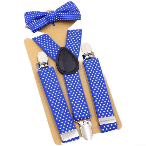 PureBowlic Tirantes ajustables para niños con pajarita, correas elásticas de lunares para niños y niñas, juego de tirantes de 3 clips para trajes formales de boda, fiesta, 65 cm de longitud (B)