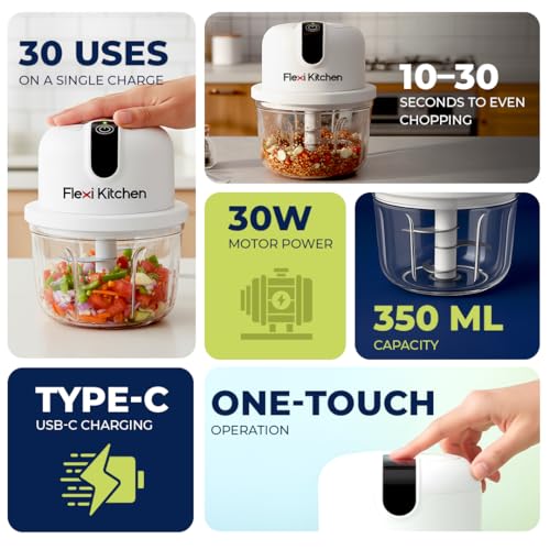 Image of Electric Mini Chopper 350ml, Rechargeable Food Processor for Vegetables, Fruits & Nuts, Portable USB Electric Chopper, Compact Food Grinder for Kitchen, Easy to Clean