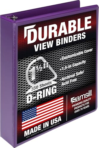 Image of Samsill Durable 1.5 inch 3 Ring Binder, D Ring Binder, 100% Recycled Chipboard, Purple