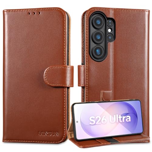 Coque Samsung S26 Ultra cuir véritable anti-choc et anti-piratage LENSUN