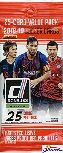 2019 Panini Donruss Soccer EXCLUSIVE Factory Sealed JUMBO FAT PACK with 25 Cards including (3) PRESS PASS RED PARALLELS! Look for Autos of Ronaldo, Messi, Pele, Pulisic, Neymar & Many More! WOWZZER!