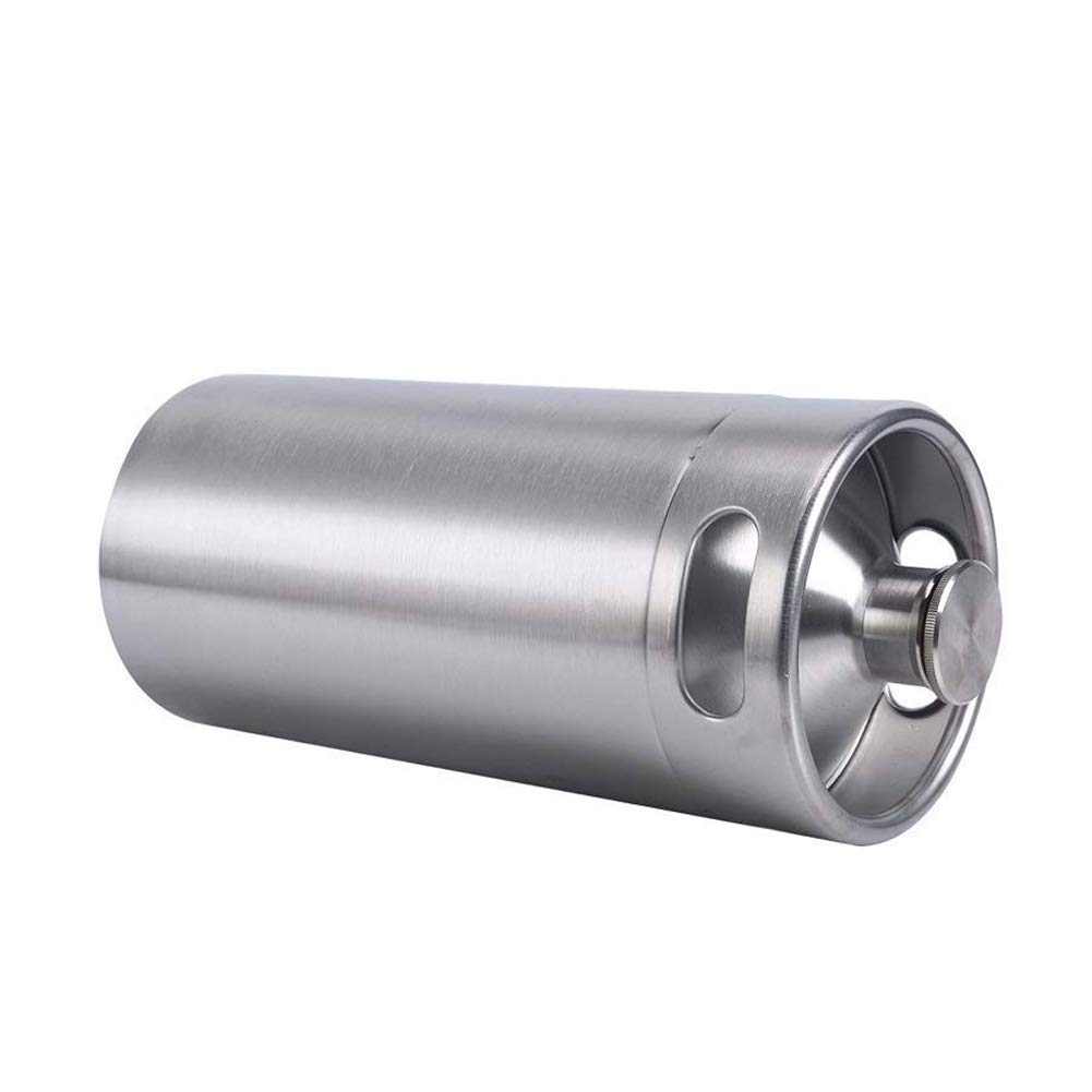 Beer Barrel Mini Keg Style Growler Stainless Steel Beer Supplies Holds Beer Double Handles for Home Camping Picnic (3.6L)
