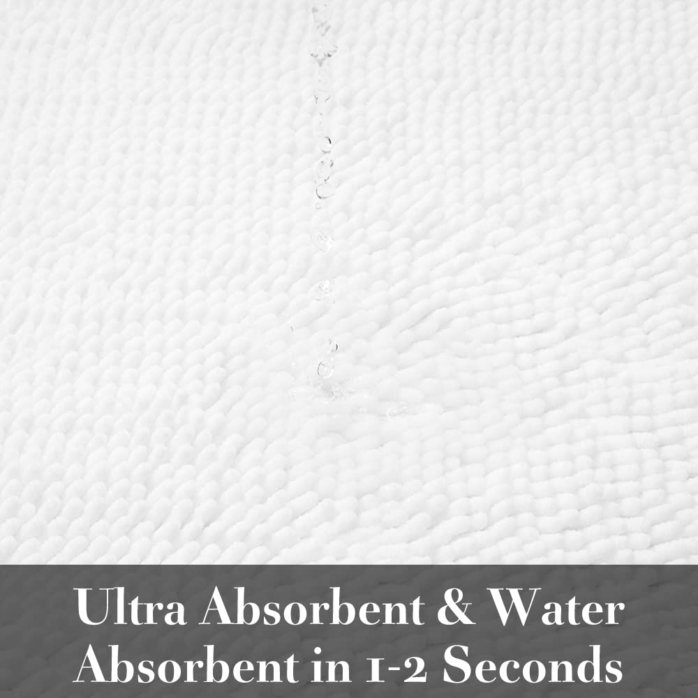 SONORO KATE Bathroom Rug, Non Slip Bath Rugs, Soft Durable Thick Chenille Bath Mat, Ultra Water Absorbent and Fast Dry Bath Mats for Bathtubs, Rain Showers and Under Sink (White, 17"x24")