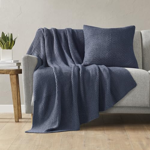 Image of Ink+Ivy Bree Knit Throw Blanket for Bed, Sofa, and Couch, Lightweight, Breathable, Soft & Cozy Summer Blanket, Throw (50 in x 60 in), Indigo