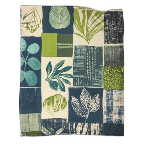 kaiyun Collage Floral Verde y Azul Manta 3D Hojas Or Flores Estampada Adecuada para Adolescente Y Adultos Colcha Patchwork para Sofá Cama De Vacaciones 50x60inch(127x152cm)