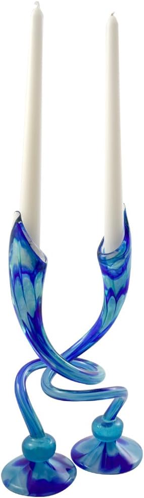 Embracing Candlestick Set, Contemporary American Made Hand-Blown Glass Sculpture (Sea Blue)