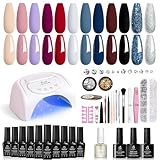Beetles Gel Nail Polish Kit with 48w Uv Light Gel Nail Starter Kit 12 Spring Colors Pink Nude Blue Glitter Gray Gel Polish with Base Gel Top Coat Soak Off Gel Polish Set Gifts for Women