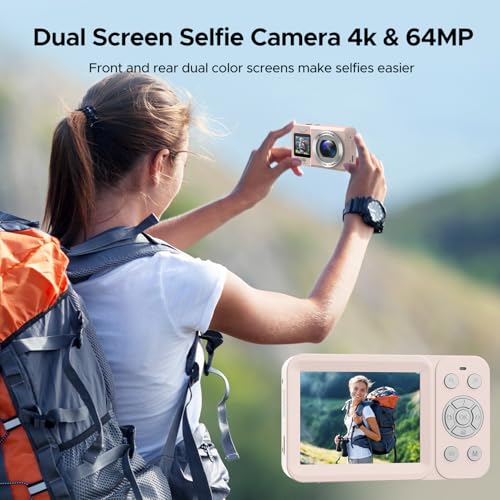 Ficha técnica CAMWORLD Cámara Digital 4K de 64 MP con Enfoque Automático, Tarjeta SD de 32 GB, Pantalla Dual Frontal y Trasera, Zoom Digital de 2.8" y 18x, Adecuada para Principiantes Rosa - Fernando Cortés