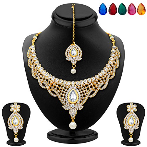 Image of Sukkhi Divine Gold Plated AD Necklace Set with Set of 5 Changeable Stone for Women