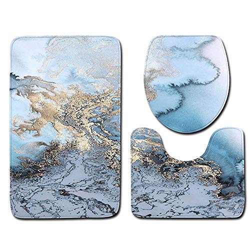 TinaDeer Natürliche weiße Marmor-Textur 3-teiliges Badezimmerteppich-Set, Badteppich-Set 3-teilig Badvorleger…