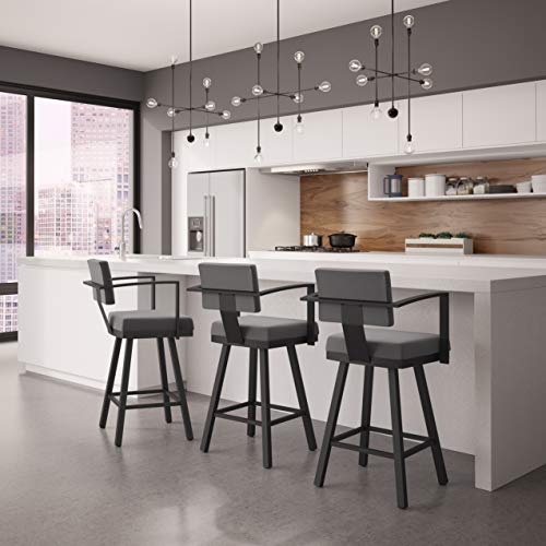 Image of Amisco Akers 26 in. Swivel Counter Stool - Grey Polyester /Black Metal