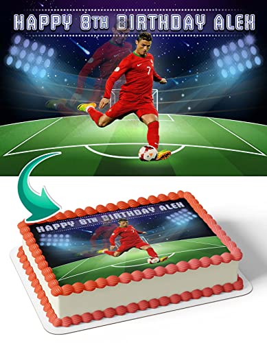 Cakecery Ronaldo CR7 Star Soccer Edible Cake Image Topper Personalized Birthday Cake Banner 1/4 Sheet