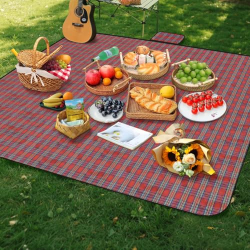 Alaoo Manta Impermeable para Picnic y Playa Grande, Esterilla Plegable Portátil para Pícnic, Camping y Playa (Rojo)