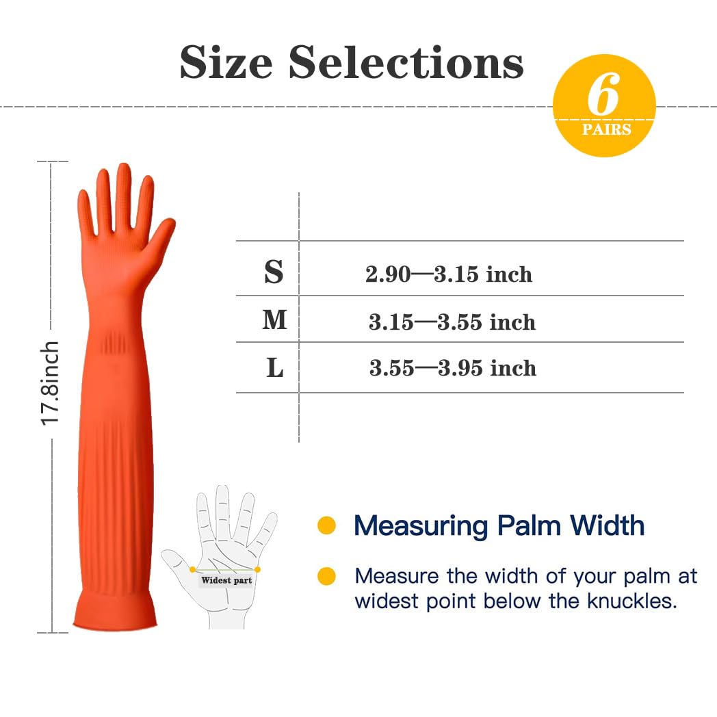 6 Paar wiederverwendbare lange Küchenhandschuhe, 45,2 cm, Gummi-Haushalts-Reinigungshandschuhe