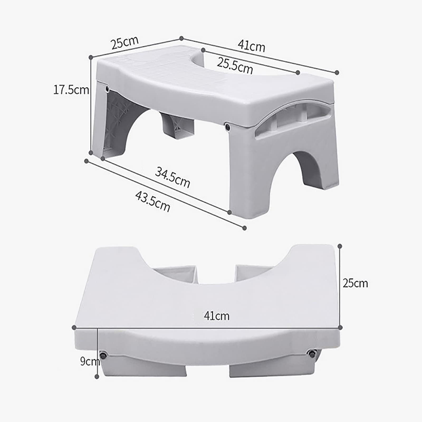 DMCE Sgabello da toilette da bagno antiscivolo, altezza 17,8 cm, pieghevole, portatile, per bambini adulti, bianco, 41 x 25 x 17,5 cm