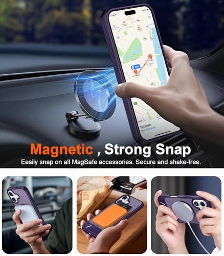 Image of Magnetic Compatible with iPhone 16 Case, [Built-in Invisible Kickstand][Compatible with MagSafe] [Military Grade Shockproof] Slim Translucent Matte Phone Case for iPhone 16 6.1 inch