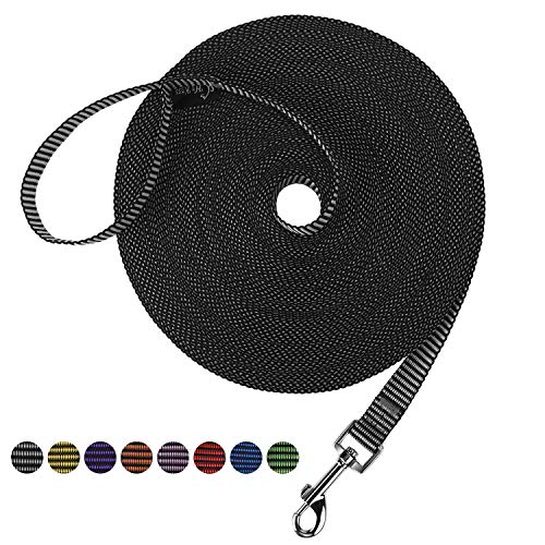 Image of Hi Kiss Dog /Puppy Obedience Recall Training Agility Lead - 15ft 20ft 30ft 50ft 100ft Training Leash - Great for Training, Play, Camping, or Backyard(20ft,Black White)