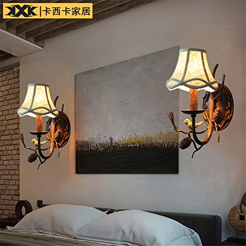 Industrial Vintage Wall Sconces The Village Antique Iron Bird Wall Lights, Green Living Room Bedroom Bedside Lamp Pine Nuts Antlers (17 * 30Cm) #TOP3