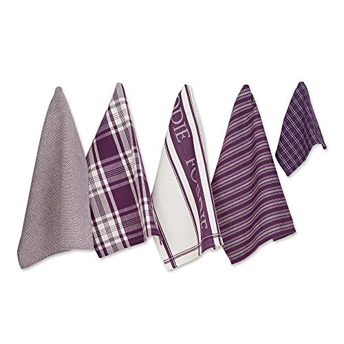 DII Everyday Collection Foodie Kitchen Set, Dishtowel & Dishcloth, Eggplant, 5 Piece