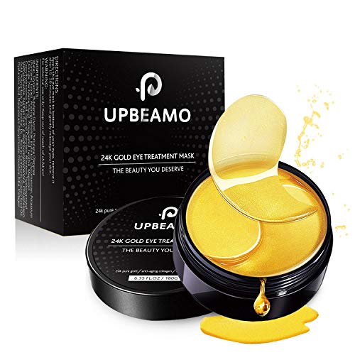 P UPBEAMO Under Eye Patches - 24K Gold Collagen Under Eye Mask, Anti-Aging Hyaluronic Acid Treatment Mask Gel Pad for Puffiness, Dark Circles, Wrinkles and Eye Bags for Women Men(30 Pairs)