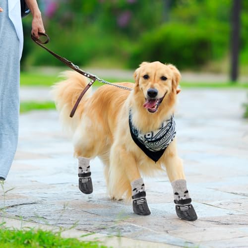 Hundeschuhe 2 Paar Hundeschuhe Pfotenschutz Outdoor Schwarzbär Hundesocken Anti Rutsch mit Verstellbarem Klettverschluss Gegen Pfotenlecken,für den Innen-und Außenbereich Geeignet(L)