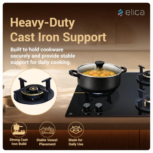Image of Elica 90 cm 4 Burner Auto Ignition Hob | RG FLEXI DFS AB 4B 91 TX | 8 mm Toughened Glass, Direct Vertical Flame Brass Burners, Fully Sealed Burner Design, 2 Year Comprehensive Warranty