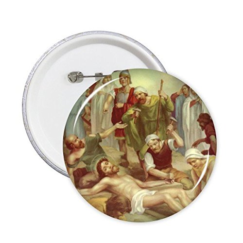 Badge rond religion avec peinture de la Voie de la Croix pour décoration chrétienne