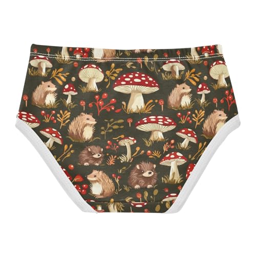 ZZKKO Red Mushrooms and Cute Hedgehogs Girls Underwear Toddler Panties for Girls Comfort Brief Size 8Y2