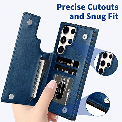 Coolden For Samsung S23 Ultra Case Wallet With Card Holder, Pu Leather Galaxy S23 Ultra Flip Cover With Magnetic Clasp Kickstand Dual Layer Heavy Duty Protective Slim Case For S23Ultra 6.8" 2023 Blue #TOP4