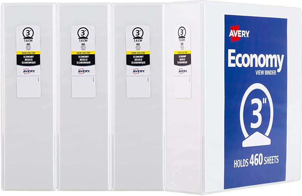 Photo 1 of Avery Economy View 3 Ring Binders, 3" Round Rings, 4 White Binders (03360) 3.0" 4 Pack