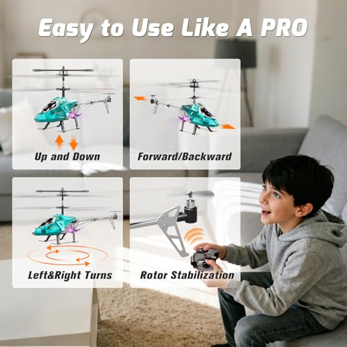 Image of XIKOTEC Remote Control Helicopter, RC Helicopter Toy for Kids, 2.4GHz RC Plane with LED Lights, RC Flying Toy, Easy to Fly Indoor /Outdoor, Gifts Toys for Kids Beginners 8+ (Blue)