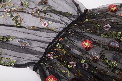 BaronHong Women's Floral Embroidered Tulle Prom Half-Sleeve V Neck Midi Dress with Waist Strap4